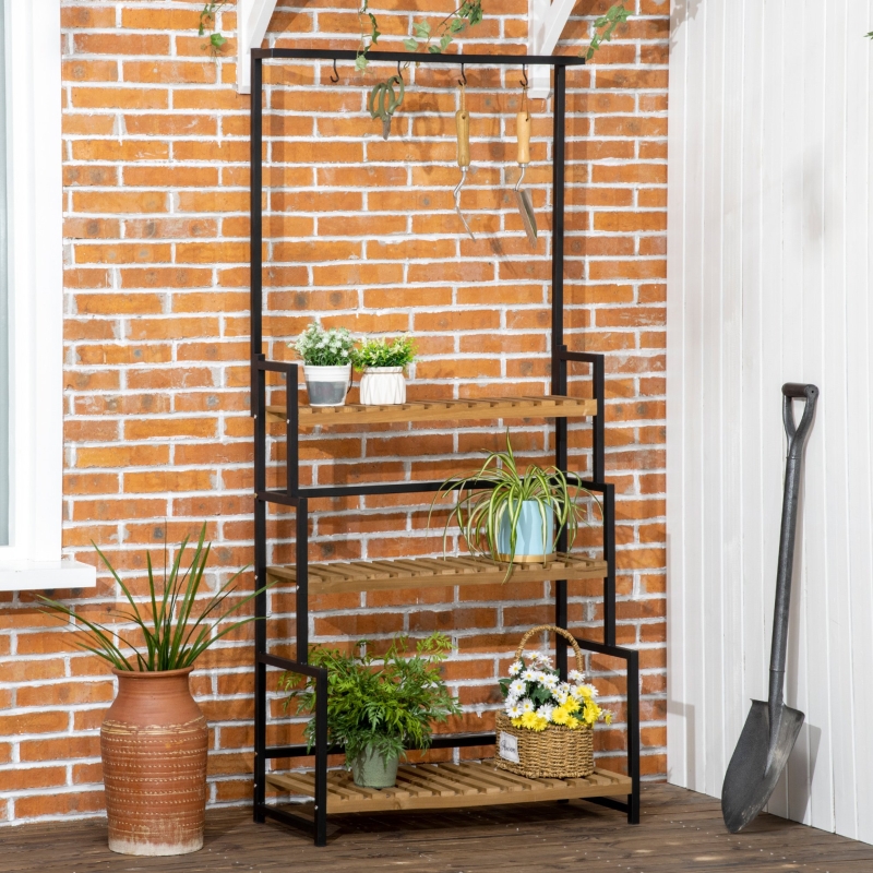 Best 3 Tiered Plant Stand with Hanging Hooks, Flower Rack Shelf for Indoor Outdoor Porch Balcony Living Room Bedroom - Image 10