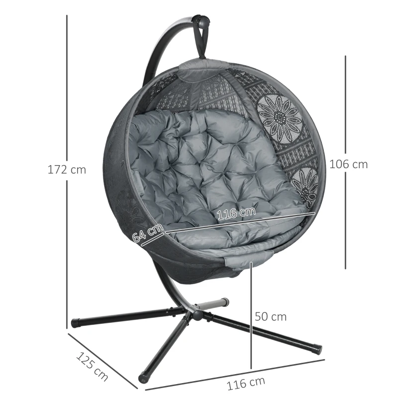 Best Round Egg Basket Chair, with Steel Stand, Charcoal Grey - Image 3