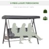 Best 3 Seater Garden Swing Chair Outdoor Hammock Bench w/ Adjustable Canopy, Cushions and Cup Trays, Brown Steel Frame, Dark Grey Fabric - Image 8