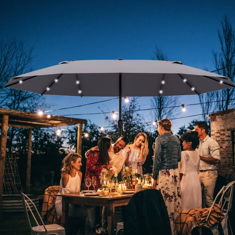 Best 4.4m Double-Sided Sun Umbrella Patio Parasol LED Solar Lights Dark Grey - Image 2