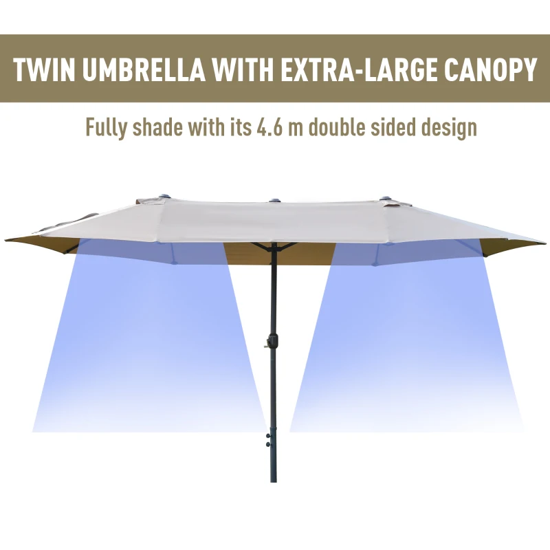 Best 4.6M Sun Umbrella Canopy Double-sided Crank Sun Shade w/ Cross Base Khaki - Image 4