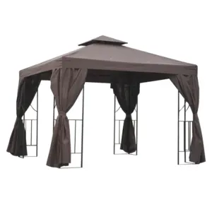 Best 3 x 3 m Garden Gazebo Double Roof Marquee Patio Wedding Party Tent Canopy Shelter with Sidewalls (Brown)