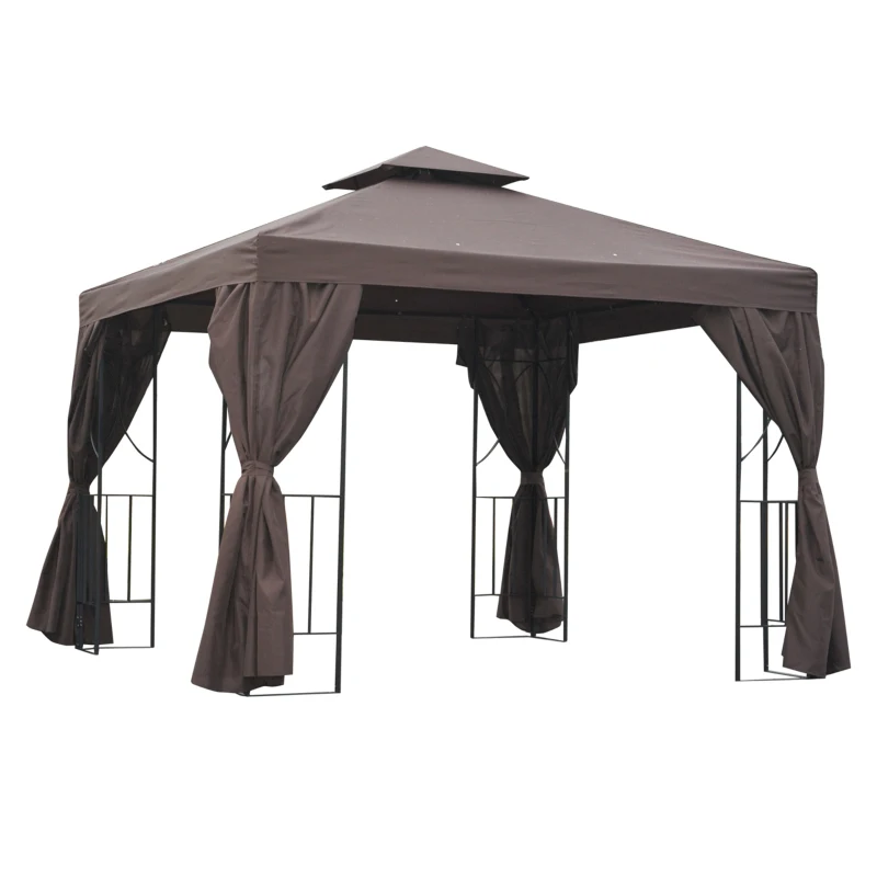 Best 3 x 3 m Garden Gazebo Double Roof Marquee Patio Wedding Party Tent Canopy Shelter with Sidewalls (Brown)