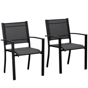 Best Set of 2 Outdoor Garden Chairs with Steel Frame Texteline Seats for Dining Patio Balcony Black