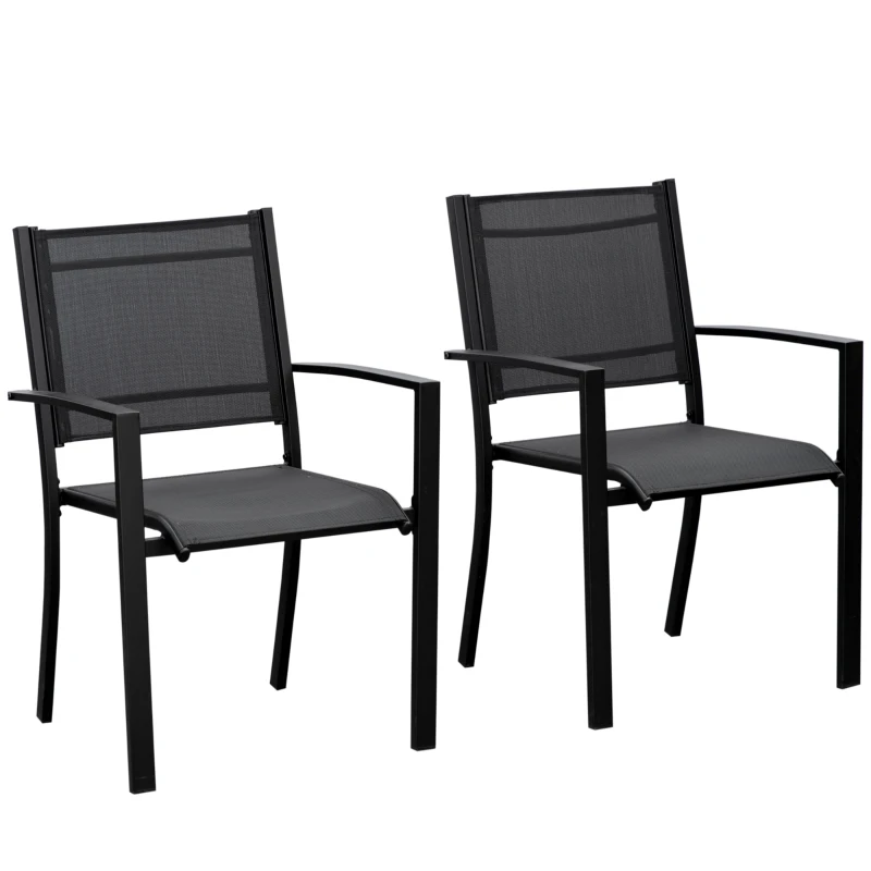 Best Set of 2 Outdoor Garden Chairs with Steel Frame Texteline Seats for Dining Patio Balcony Black