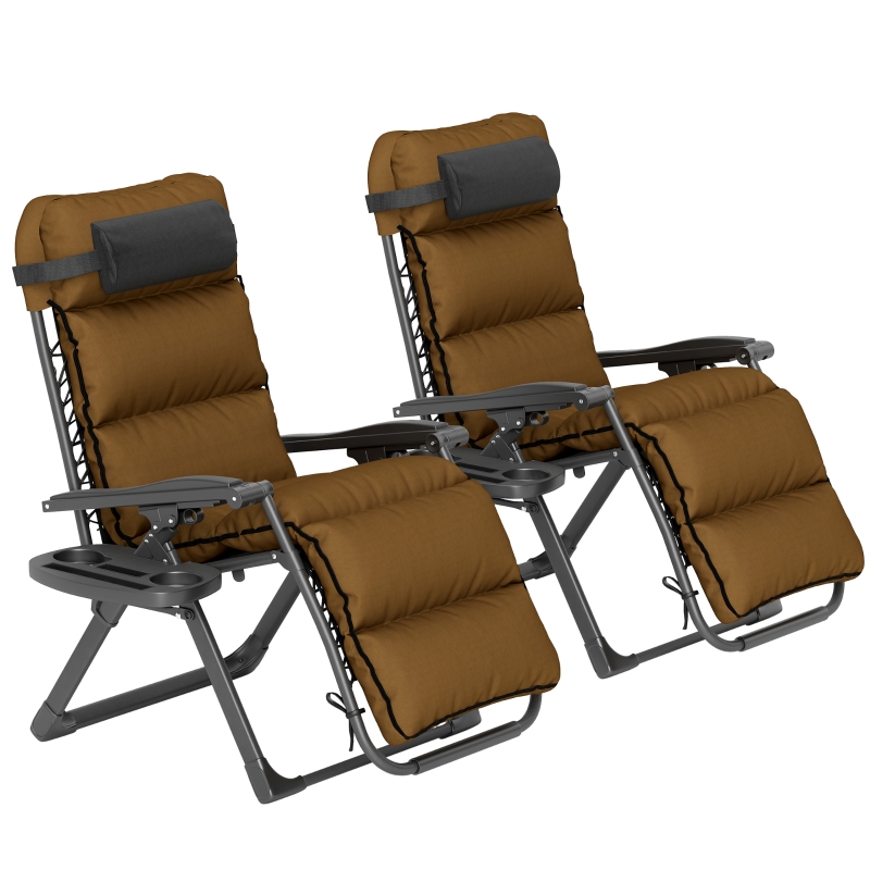 Best Set of Two Reclining Sun Loungers, with Cushion - Brown - Image 10