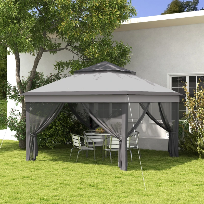 Best 3 x 3(m) Pop Up Gazebo, Height Adjustable Instant Event Shelter with Netting and Carrying Bag, Grey - Image 2