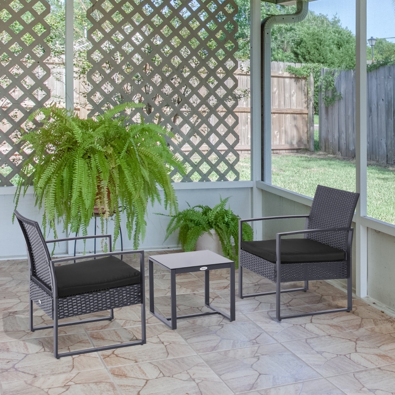 Best 2 Seater Rattan Patio Set W/ Cushions-Grey/Black - Image 12