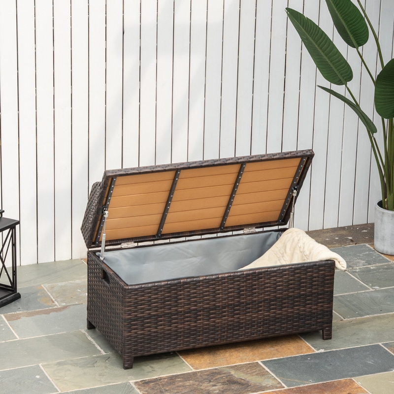 Best 130 L Rattan Garden Storage Box, with Seat - Mixed Brown - Image 10