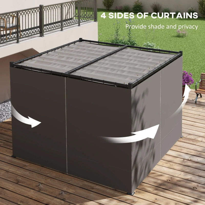 Best 3 x 3m Moving Canopy Metal Pergola, with Curtains - Grey - Image 5