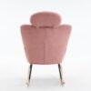 Upholstered Tufted Teddy Fabric Rocking Chair with Headrest and Backrest, Wooden Frame, Painted Metal Base, 102L x 70W x 105H cm, Pink - Image 12