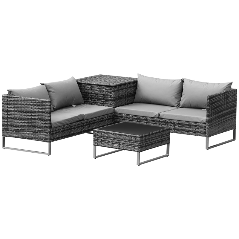 Best 4pc Garden Rattan Wicker Outdoor Furniture Patio Corner Sofa Love Seat and Table Set with Cushions Side Desk Storage, Mixed Grey - Image 10