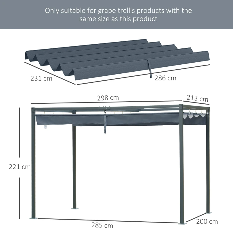 Best Pergola Roof, Retractable Sun Shade Cover for 2.85 x 2m Pergola, UV30+ Protected, Dark Grey - Image 3