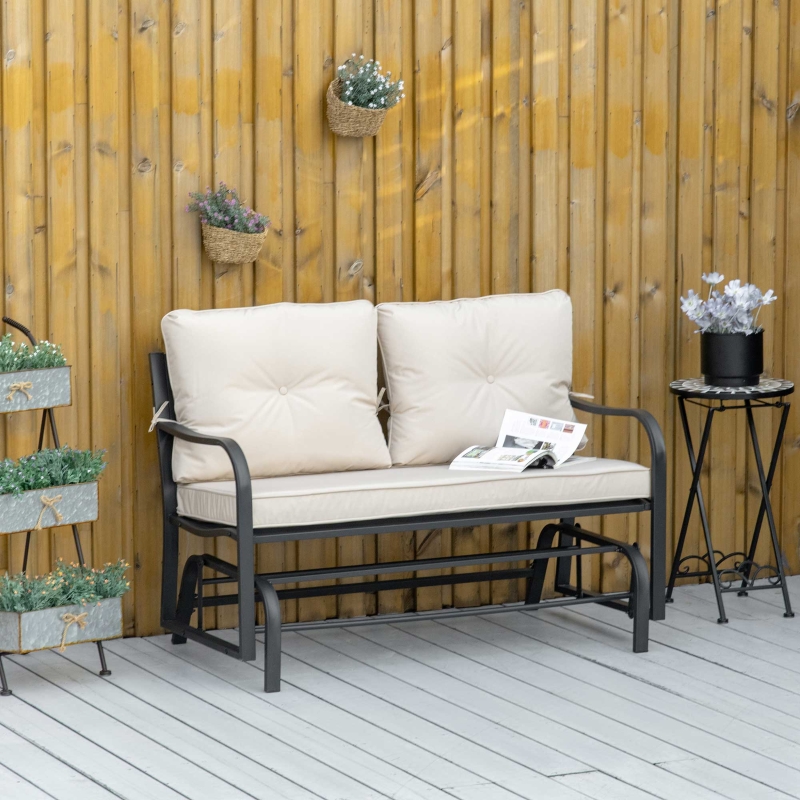 Best 2-Person Outdoor Loveseat Glider Bench Rocking Chair for Patio, Garden, Yard, Porch with Armrest and Cushions, Khaki - Image 10