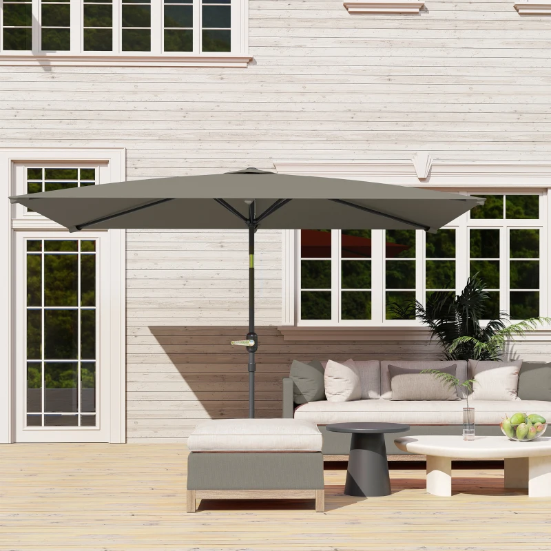 Best 3x2m Patio Parasol Garden Umbrellas Canopy with Aluminium Tilt Crank Rectangular Sun Shade Steel, Light Grey - Image 8