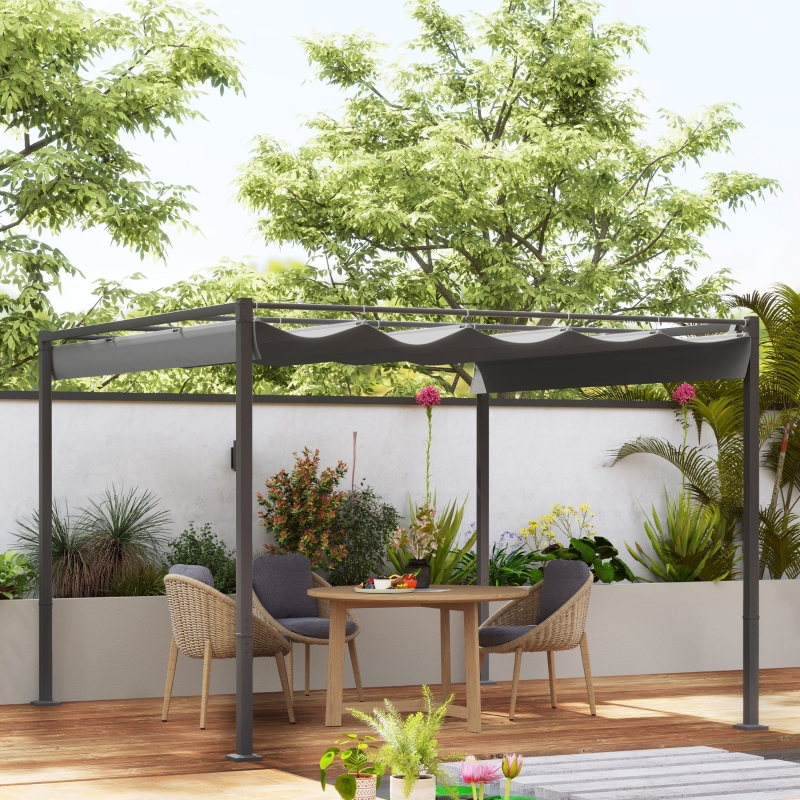 Best 3 x 3(m) Garden Pergola with Retractable Roof and Magnetic Fixture, Outdoor Gazebo Pergola Kit Sun Shade Canopy, UPF30+, Grey - Image 10