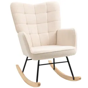 Best Berber Fleece Nursery Glider Rocker for Nursing, Wingback Rocking Chair for Living Room, Beige