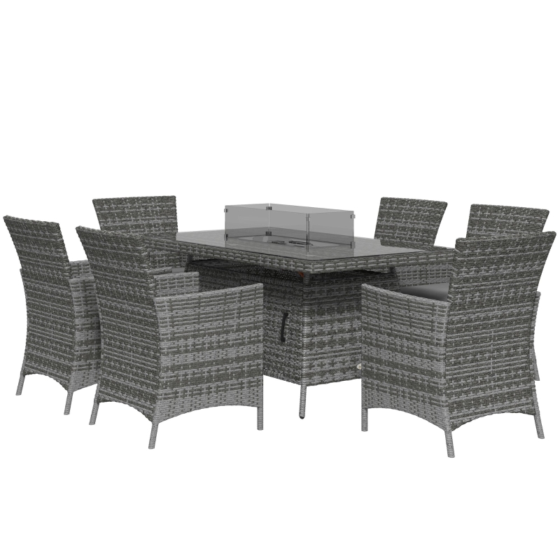 Best 7 Pieces Outdoor Rattan Garden Furniture with Fire Pit Table, 6 Seater Garden Table and Chairs with Cushions, Rattan Dining Set with Propane Heater Table, Windscreen, 50,000 BTU, Grey - Image 11