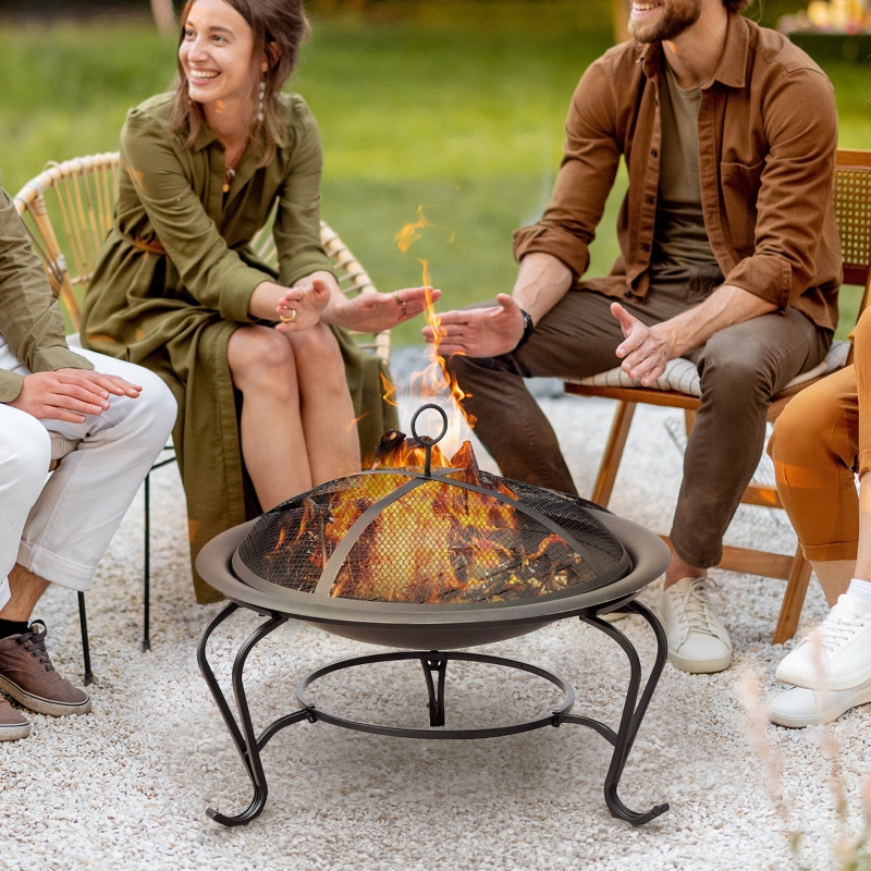 Best Metal Firepit Bowl Outdoor Round Fire Pit w/ Lid, Log Grate, Poker for Backyard, Camping, BBQ, Bonfire, Wood Burning Stove, 56 x 56 x 45cm, Black - Image 10
