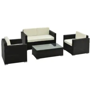 Best 4-Seater Rattan Sofa Set Garden Rattan Furniture Wicker Steel Chair Seat Furniture Patio Rattan Garden Sofa Black
