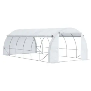 Best 6 x 3 x 2 m Polytunnel Greenhouse with Roll-up Side Walls, Walk-in Grow House Tent with Steel Frame, Reinforced Cover, Zipped Door and 12 Mesh Windows for Garden, White