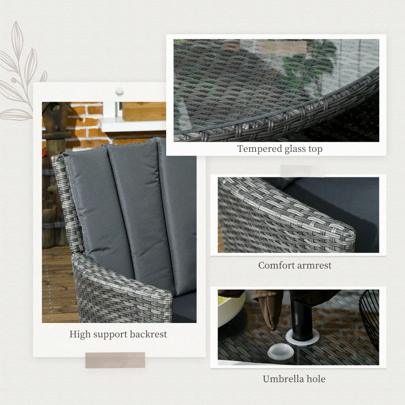 Best Seven-Piece Rattan Dining Table, with Round Glass-Top Table - Mixed Grey - Image 6