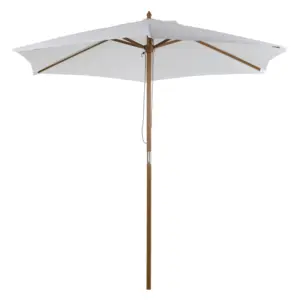 Best 2.5m Patio Umbrella, Wood Garden Parasol, Sun Shade with 6 Ribs and Top Vent for Outdoor, White