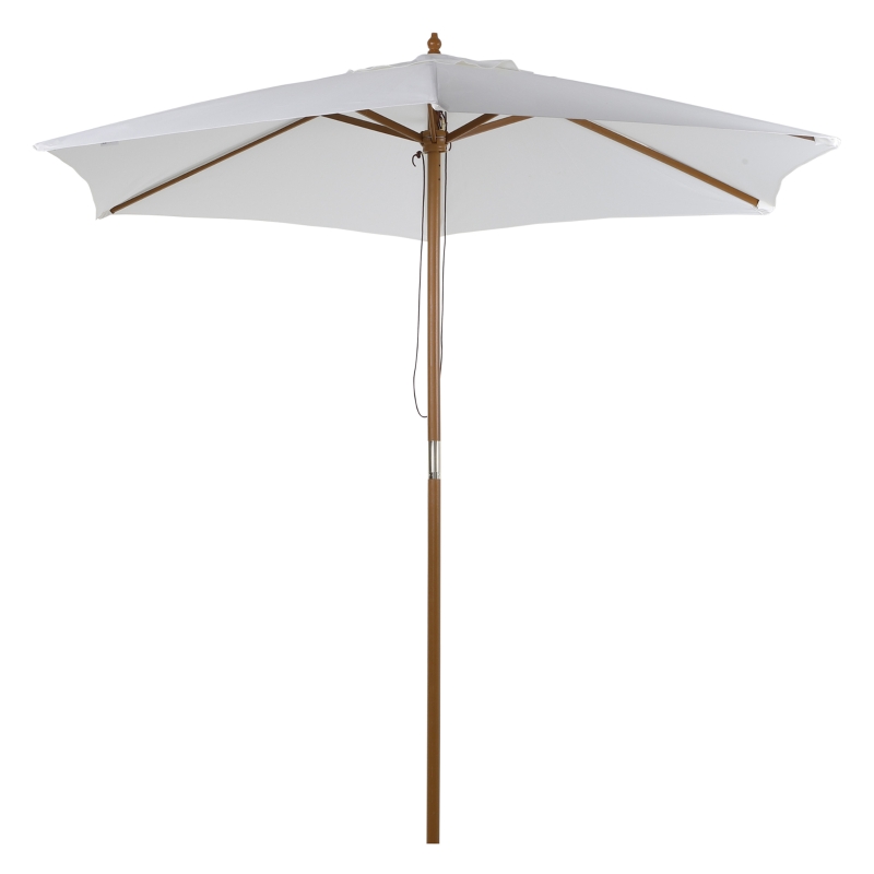 Best 2.5m Patio Umbrella, Wood Garden Parasol, Sun Shade with 6 Ribs and Top Vent for Outdoor, White