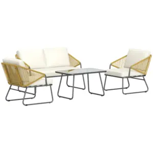 Best Four-Piece Rattan Strong Panel Outdoor Sofa Set - Natural