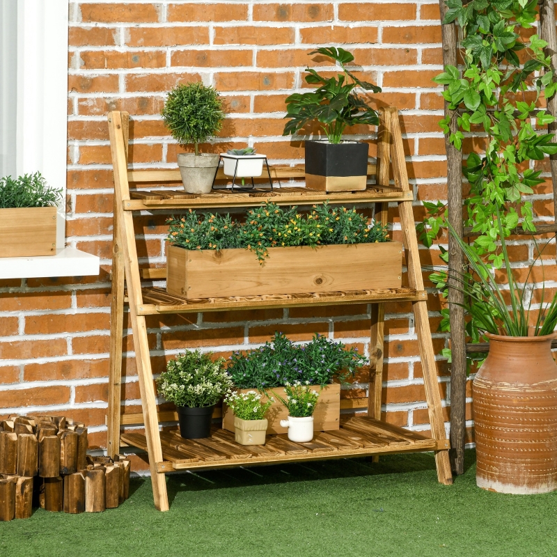 Best Wooden Folding Flower Pot Stand 3 Tier Garden Planter Display Ladder Gardener Storage Shelves Rack Herb Holder (80L x 37W x 93H cm) - Image 10