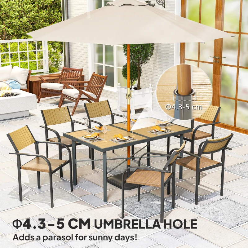Best Garden Table for 6, Outdoor Dining Table with 5cm Umbrella Hole, Wood Effect Top, Rust Resistant Frame, for Patio, Balcony, Terrace, 150 x 90 cm - Image 7