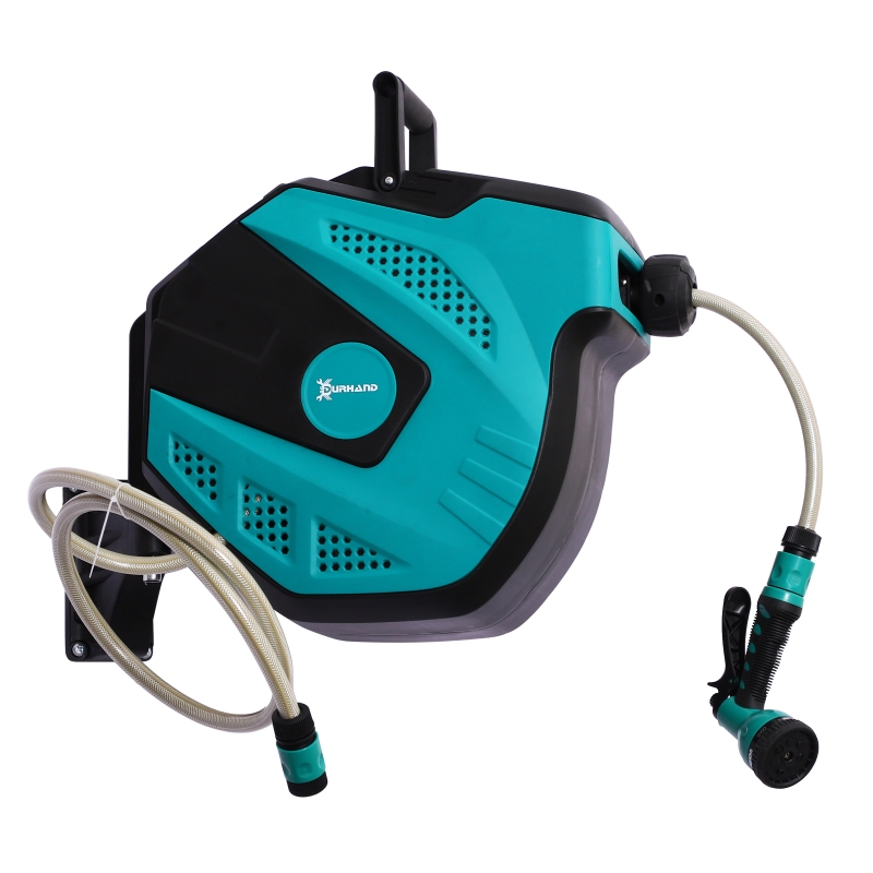 DURHAND 15m Garden Auto Hose Reel Wall Mounted Retractable 7 Patterns Spray Nozzle - Image 13