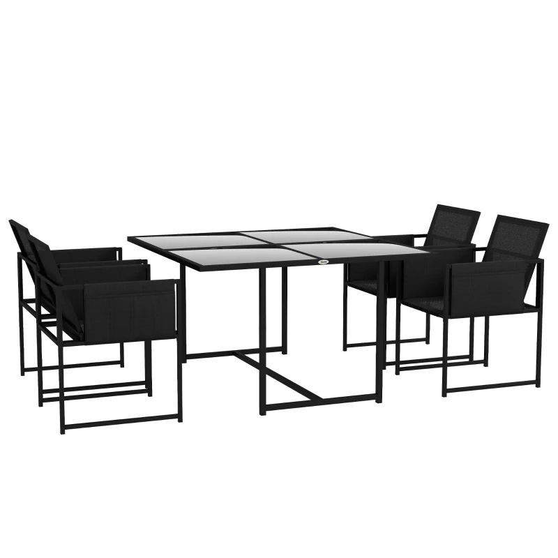 Best 5 Piece Garden Dining Set with Breathable Mesh Seat, Adjustable Backrest, Tempered Glass Table Top for Patio, Black