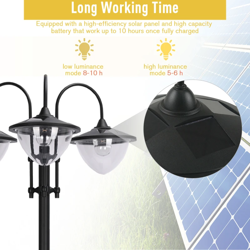Best 189cm 3-head Solar Lamp Post, Street Light with Planter, Automatic-on, 6 Hour Max Outdoor Ready LED Lighting, Black - Image 4