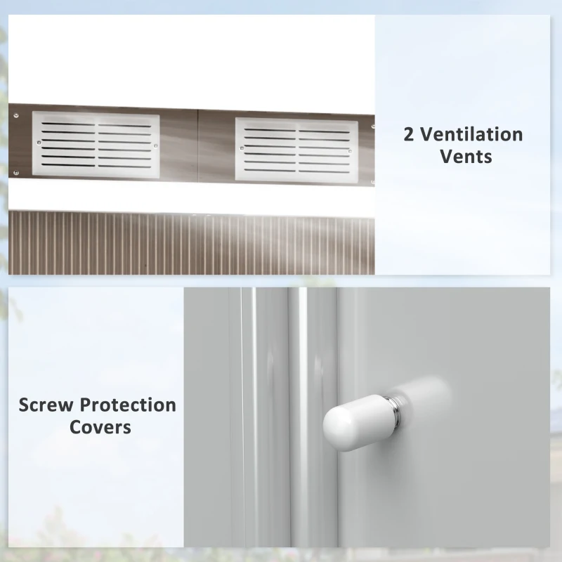 Best 9ft x 4ft Metal Garden Shed, Outdoor Tool House with Foundation Kit, Ventilations and Double Doors, Light Grey Wood Grain - Image 7