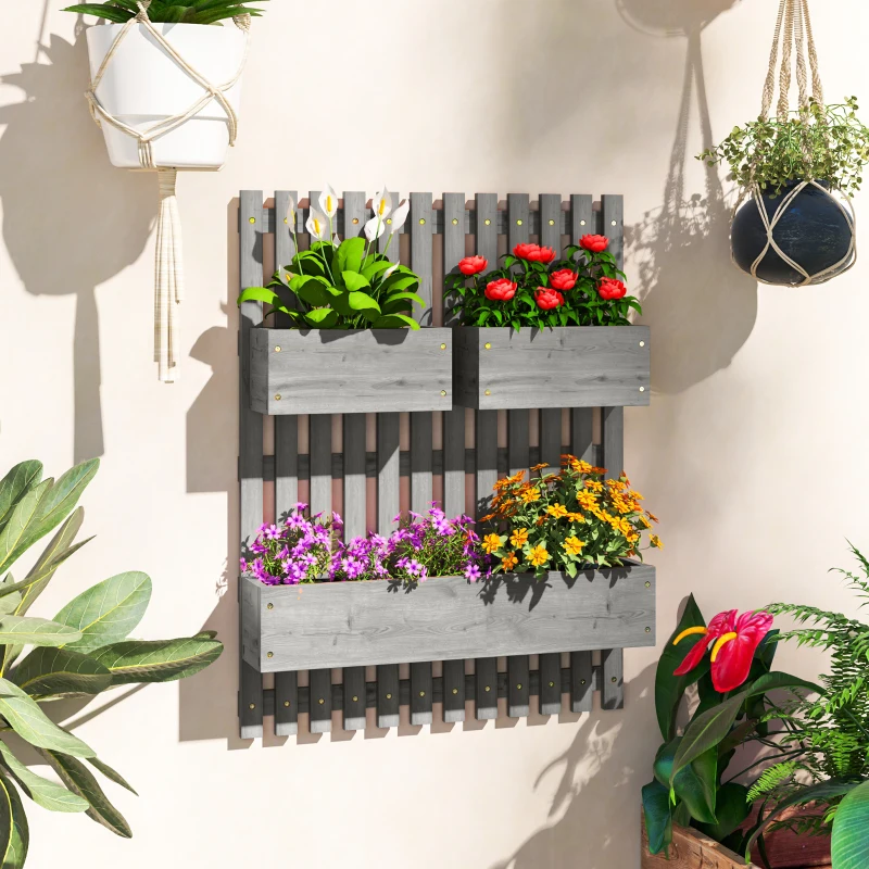 Best Wall-mounted Wooden Garden Planters with Trellis, Drainage Holes and 3 Planter Boxes for Patio, Grey - Image 2