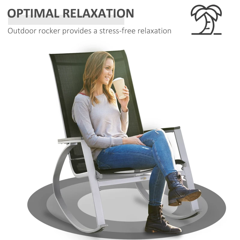 Best Rocking Chair Sun Lounger Garden Seat Patio High Back Texteline Black - Image 4