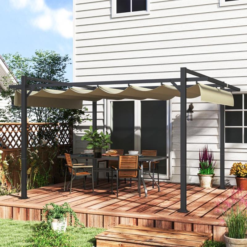 Best 3 x 4m Aluminium Pergola, with Retractable Roof - Grey/Khaki - Image 10