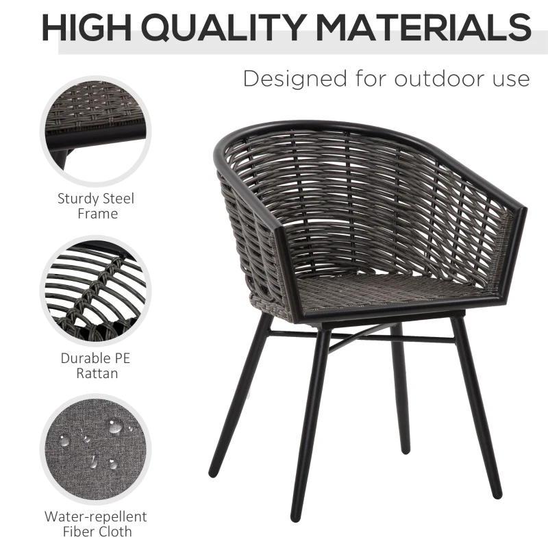 Best 3 Pieces Rattan Bistro Set, Wicker Garden Furniture Set with Round Glass Top Coffee Table and Chairs, Washable Cushions for Outdoor, Patio, Balcony, Grey - Image 4