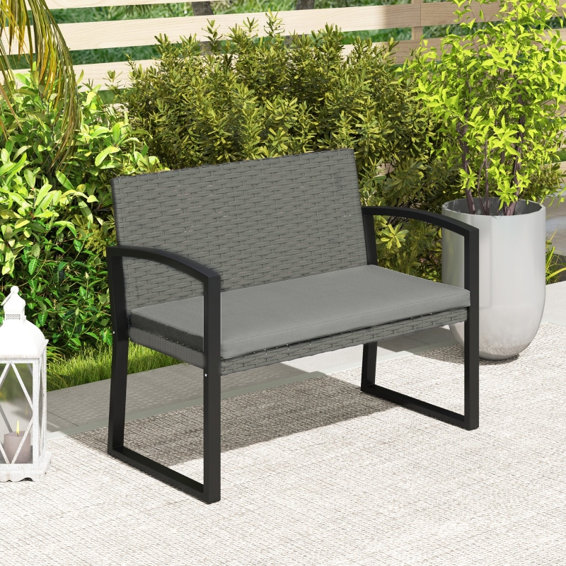 Best Two-Seater Rattan Garden Bench - Grey/Black - Image 10