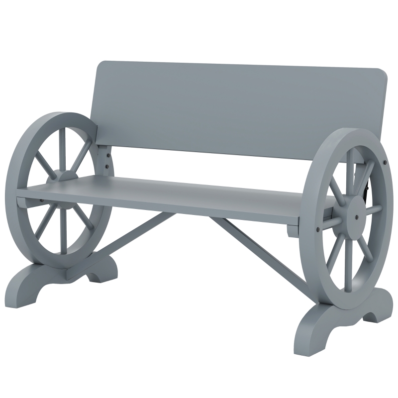 Best Fir Wood 2-Seater Outdoor Garden Wagon Wheel Bench, Grey - Image 11