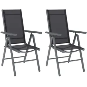 Best Set of 2 Folding Chair, Aluminium Frame Outdoor Camping Chairs with Breathable Mesh Back and Seat, Garden Chair Set with Armrests for Balcony, Dark Grey