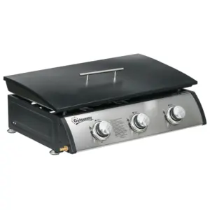 Best 3 Burner Gas Plancha BBQ Grill with Lid, Black