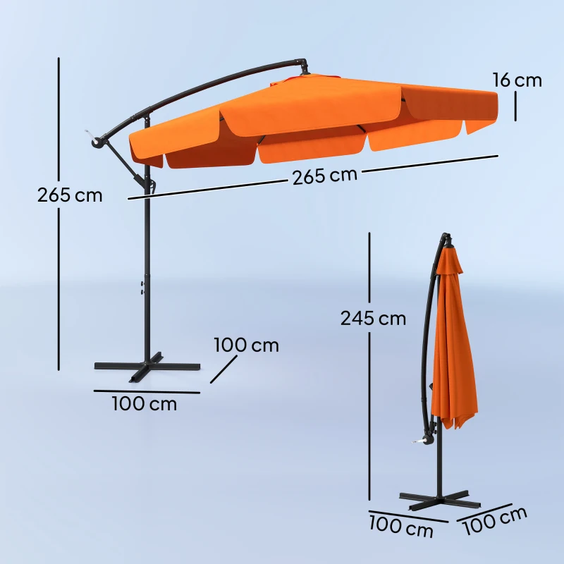 Best 2.7m Garden Cantilever Banana Parasol - Orange - Image 3