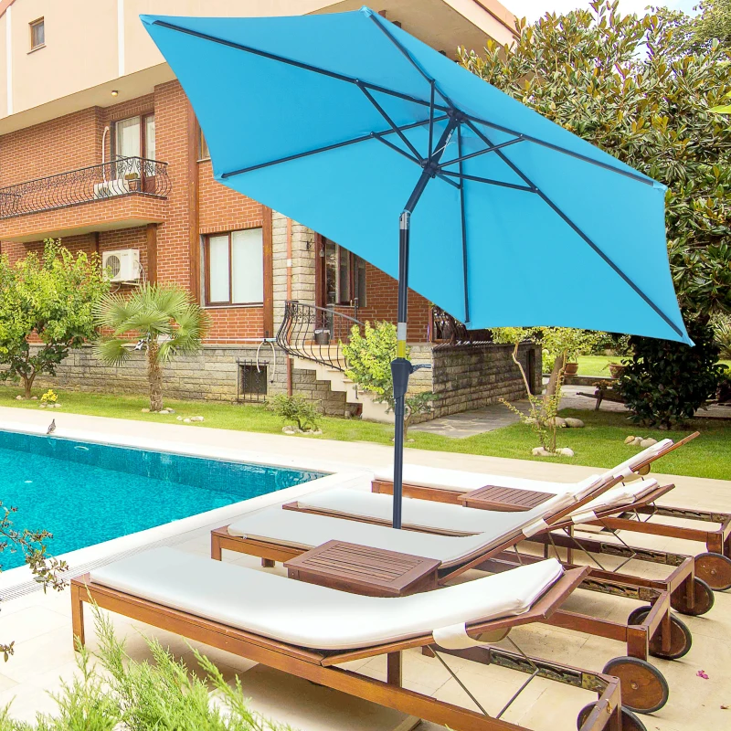 Best 2.6M Garden Parasol Umbrella with Tilt and Crank, Outdoor Sun Parasol Sunshade Shelter with Aluminium Frame, Blue - Image 2