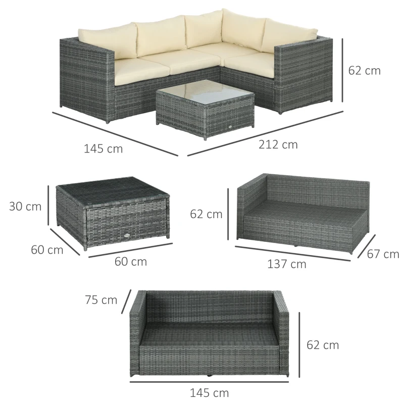 Best 3 Pieces PE Rattan Garden Furniture Set with 10 cm Thick Cushions, 4 Seater Garden Corner Sofa Set with Glass Top Coffee Table, Outdoor Furniture for Patio, Porch, Beige - Image 3
