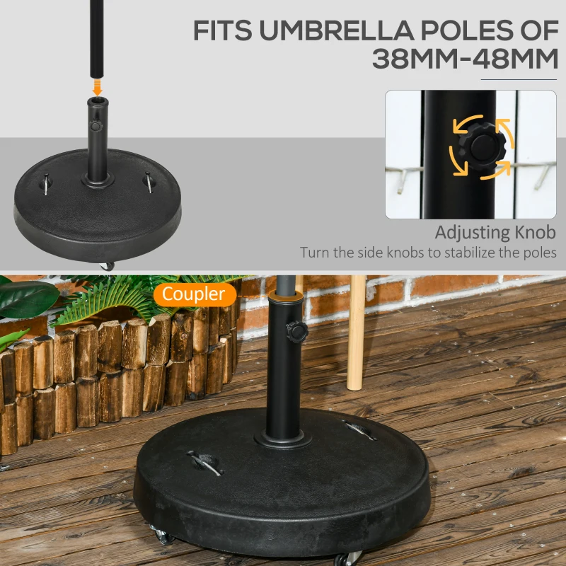 Best 23.5kg Resin Garden Parasol Base with Wheels and Retractable Handles, Round Outdoor Market Umbrella Stand Weight for Poles of Φ38mm to Φ48mm, Black - Image 4