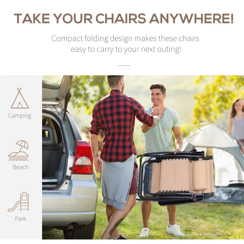 Best 2 Piece Foldable Reclining Garden Chair with Headrest, Zero Gravity Deck Sun Lounger Seat Chair with Footrest, Armrest, Cup Holder & Canopy Shade, Beige - Image 6