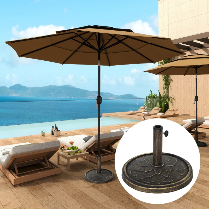 Best 12kg Resin Garden Parasol Base, Round Umbrella Base, Heavy Duty Sun Umbrella Base for 32, 38, 48 mm Umbrella Poles for Deck Poolside, Bronze Tone - Image 2