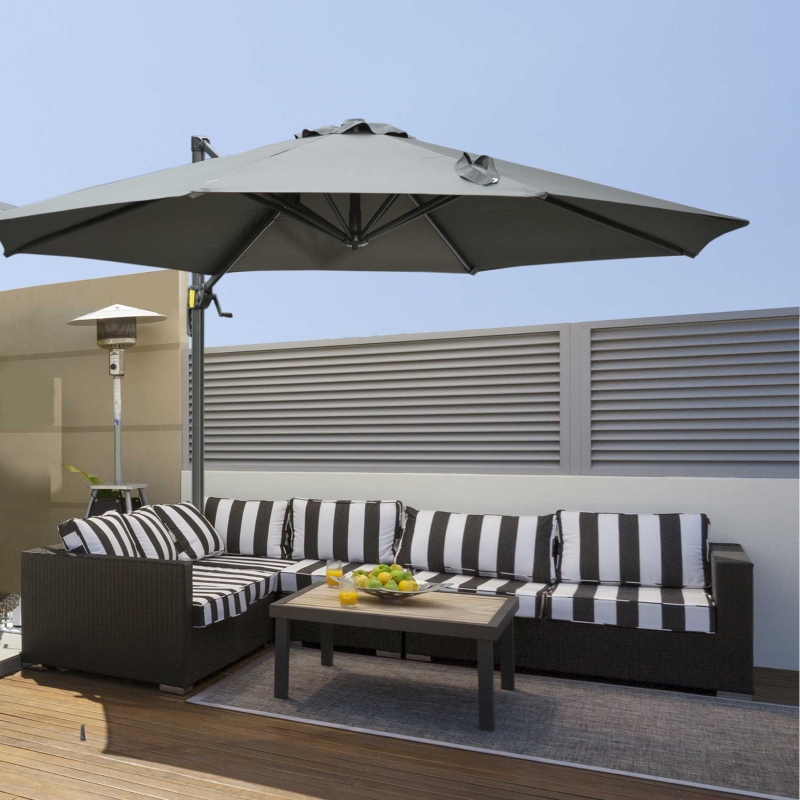 Best 3(m) Offset Parasol Cantilever Hanging Umbrella 360° Rotation w/ Base Dark Grey - Image 11